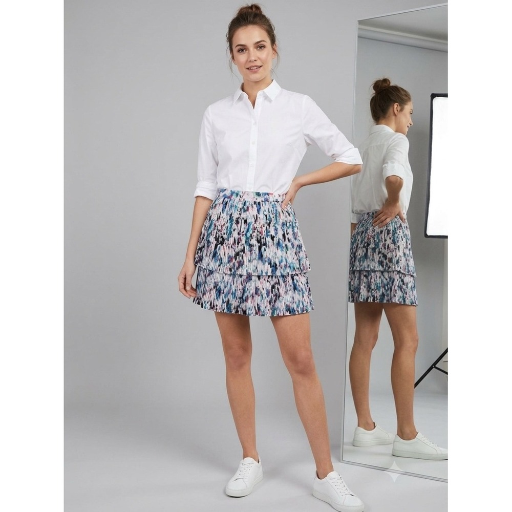NWT J.CREW Workwear Pleated Abstract Multicolor Skirt Zip Closure Regular Size 0